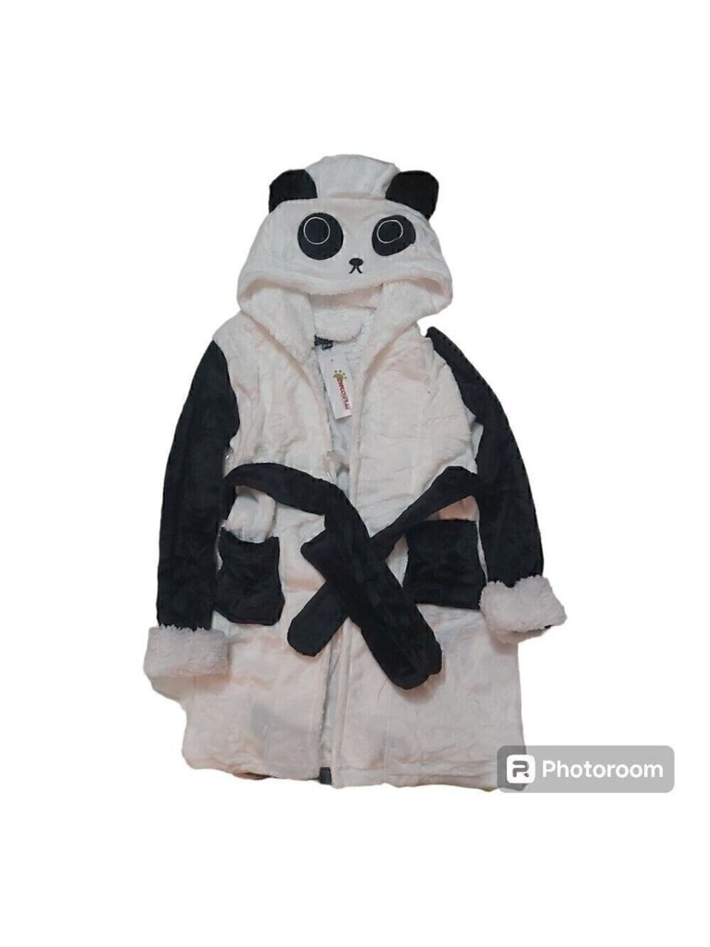 Cute Black and White Hooded Panda Bathrobe - 100% Polyester, for 3-4 Year Olds